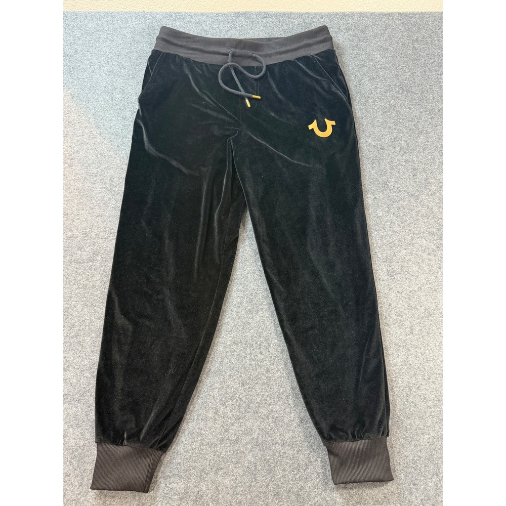 True Religion Calli TR Jogger Men Medium Black Great Condition Velvet Gold Logo